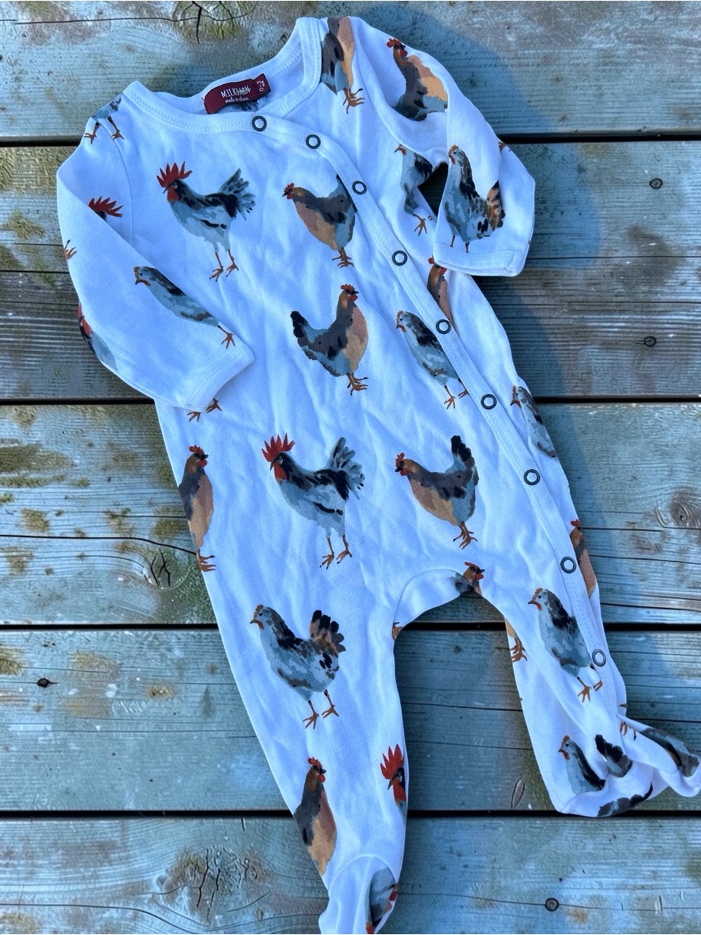 Milk barn organic  White Rooster-Print outfit One-Piece for baby 0-3 months
